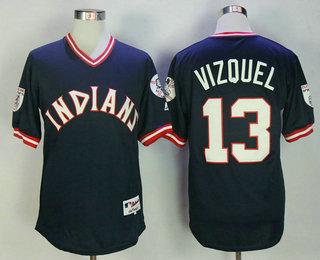 Men's Cleveland Indians #13 Omar Vizquel Retired Navy Blue Pullover Stitched MLB Majestic Flex Base Jersey