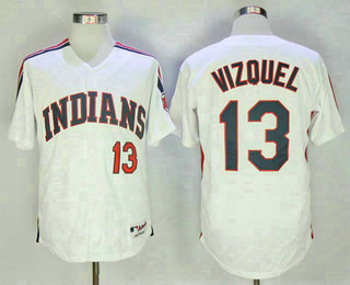 Men's Cleveland Indians #13 Omar Vizquel Retired Old White Stitched MLB Majestic Cooperstown Collection Jersey