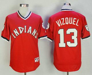 Men's Cleveland Indians #13 Omar Vizquel Retired Red Pullover Cooperstown Collection Stitched MLB Majestic Cool Base Jersey