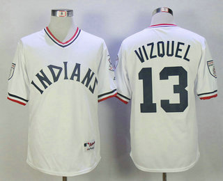 Men's Cleveland Indians #13 Omar Vizquel Retired White Pullover Stitched MLB Majestic Cooperstown Collection Jersey