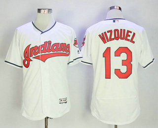 Men's Cleveland Indians #13 Omar Vizquel White Home Stitched MLB Majestic Flex Base Jersey