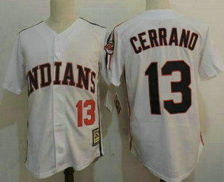 Men's Cleveland Indians #13 Pedro Cerrano White 1978 Majestic Cooperstown Collection Throwback Jersey