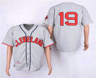 Men's Cleveland Indians #19 Bob Feller 1948 Gray Wool Mitchell & Ness Throwback Jersey