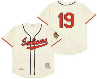 Men's Cleveland Indians #19 Bob Feller Cream 1948 Throwback Jersey