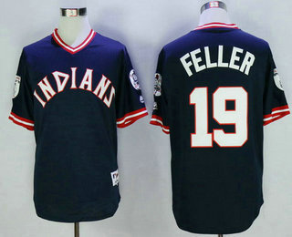 Men's Cleveland Indians #19 Bob Feller Retired Navy Blue Pullover Majestic 1976 Turn Back the Clock Jersey