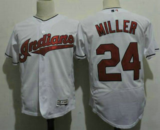 Men's Cleveland Indians #24 Andrew Miller White Home Stitched MLB Majestic Flex Base Jersey