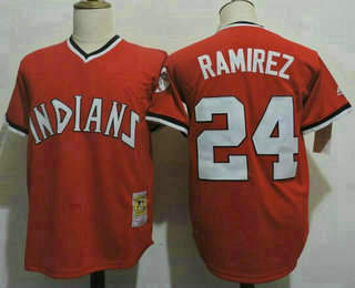 Men's Cleveland Indians #24 Manny Ramirez Red Throwback Jersey