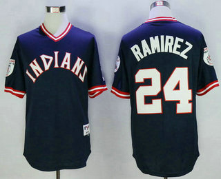 Men's Cleveland Indians #24 Manny Ramirez Retired Navy Blue Pullover Majestic 1976 Turn Back the Clock Jersey