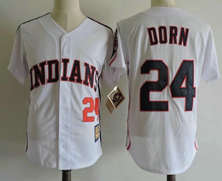 Men's Cleveland Indians #24 Roger Dorn White Home Stitched MLB Majestic Cool Base Cooperstown Collection Jersey