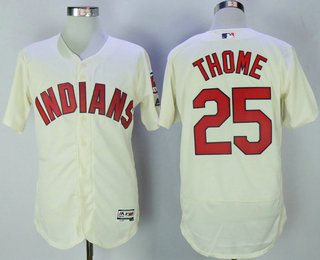 Men's Cleveland Indians #25 Jim Thome Cream Stitched MLB Majestic Flex Base Jersey