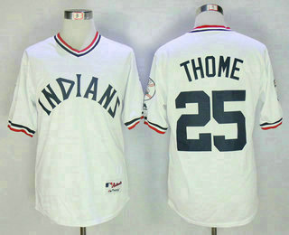 Men's Cleveland Indians #25 Jim Thome White 1973 Turn Back the Clock Stitched MLB Majestic Cooperstown Collection Jersey