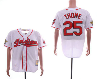 Men's Cleveland Indians #25 Jim Thome White Throwback 1995 World Series Patch Stitched MLB Cooperstown Collection Jersey