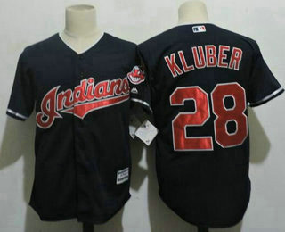 Men's Cleveland Indians #28 Corey Kluber Cool Base Alternate Navy Blue Baseball Jersey