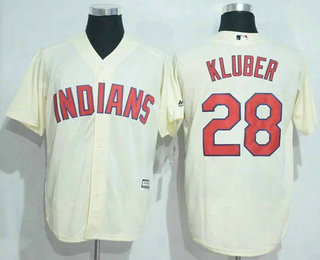 Men's Cleveland Indians #28 Corey Kluber Cream Stitched MLB Majestic Cool Base Jersey