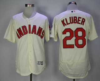 Men's Cleveland Indians #28 Corey Kluber Cream Stitched MLB Majestic Flex Base Jersey