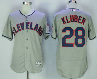 Men's Cleveland Indians #28 Corey Kluber Gray Road Stitched MLB 2016 Majestic Flex Base Jersey