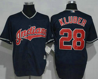 Men's Cleveland Indians #28 Corey Kluber Navy Blue Cool Base Majestic Baseball Jersey