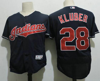 Men's Cleveland Indians #28 Corey Kluber Navy Blue Stitched MLB 2016 Majestic Flex Base Jersey