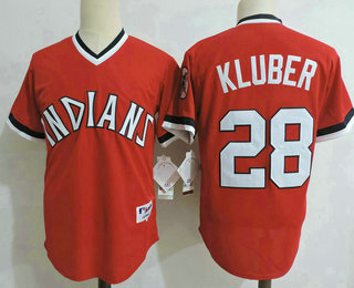 Men's Cleveland Indians #28 Corey Kluber Red Pullover Cooperstown Collection Stitched MLB Majestic Cool Base Jersey