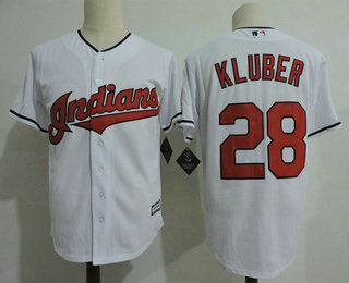 Men's Cleveland Indians #28 Corey Kluber White Home Stitched MLB Majestic Cool Base Jersey