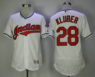 Men's Cleveland Indians #28 Corey Kluber White Home Stitched MLB Majestic Flex Base Jersey