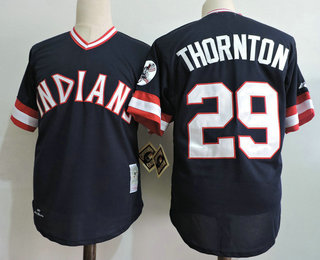 Men's Cleveland Indians #29 Andre Thornton Navy Blue Pullover 1977 Throwback Stitched MLB Cooperstown Collection Jersey