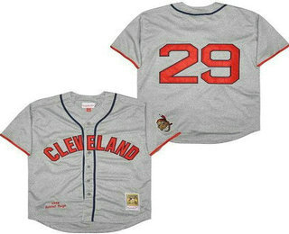 Men's Cleveland Indians #29 Satchel Paige Gray 1948 Throwback Jersey