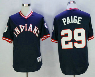 Men's Cleveland Indians #29 Satchel Paige Retired Navy Blue Pullover Majestic 1976 Turn Back the Clock Jersey