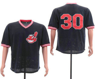 Men's Cleveland Indians #30 Joe Carter Navy Blue Mitchell & Ness Cooperstown Mesh Batting Practice Jersey