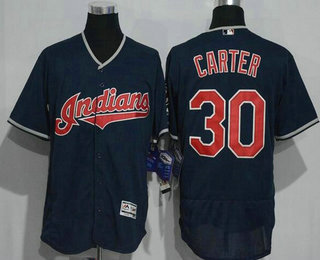 Men's Cleveland Indians #30 Joe Carter Retired Navy Blue Stitched MLB 2016 Majestic Flex Base Jersey