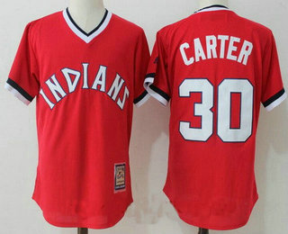 Men's Cleveland Indians #30 Joe Carter Retired Orange Pullover Stitched MLB Majestic Cool Base Cooperstown Collection Jersey