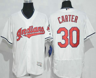 Men's Cleveland Indians #30 Joe Carter Retired White Stitched MLB 2016 Majestic Flex Base Jersey