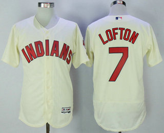 Men's Cleveland Indians #7 Kenny Lofton Cream Stitched MLB Majestic Flex Base Jersey