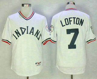 Men's Cleveland Indians #7 Kenny Lofton White 1973 Turn Back the Clock Stitched MLB Majestic Cooperstown Collection Jersey