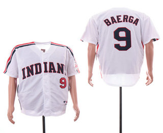 Men's Cleveland Indians #9 Carlos Baerga White Turn Back Stitched Baseball Jersey