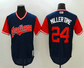 Men's Cleveland Indians Andrew Miller #24 Miller Time Majestic Navy 2017 Little League World Series Players Weekend Stitched Nickname Jersey