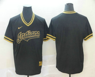 Men's Cleveland Indians Blank Black Gold Nike Cooperstown Legend V Neck Jersey