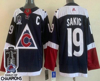 Men's Colorado Avalanche #19 Joe Sakic Navy Alternate 2022 Stanley Cup Champions Stitched Jersey