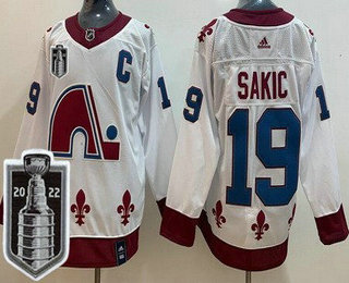 Men's Colorado Avalanche #19 Joe Sakic White 2021 Reverse Retro 2022 Stanley Cup Stitched Jersey