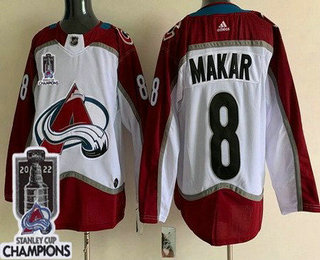 Men's Colorado Avalanche #8 Cale Makar White 2022 Stanley Cup Champions Stitched Jersey
