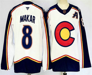 Men's Colorado Avalanche #8 Cale Makar White 2024 With A Patch Reverse Retro Stitched Jersey