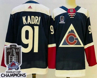 Men's Colorado Avalanche #91 Nazem Kadri Navy Alternate 2022 Stanley Cup Champions Stitched Jersey