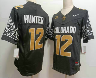 Men's Colorado Buffaloes #12 Travis Hunter Black Gold With XII Patch FUSE Vapor Stitched Jersey 11