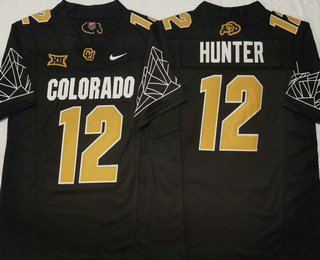 Men's Colorado Buffaloes #12 Travis Hunter Black Gold With XII Patch FUSE Vapor Stitched Jersey