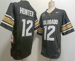 Men's Colorado Buffaloes #12 Travis Hunter Black White Number 2024 Limited FUSE College Football Jersey