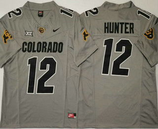 Men's Colorado Buffaloes #12 Travis Hunter Grey Limited FUSE Team Logos College Football Jersey