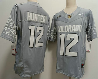 Men's Colorado Buffaloes #12 Travis Hunter Grey White Number 2024 Limited FUSE College Football Jersey