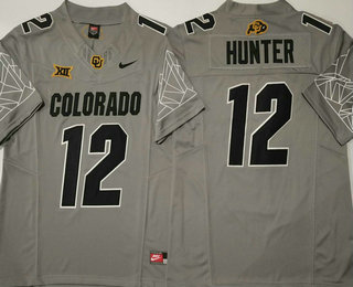 Men's Colorado Buffaloes #12 Travis Hunter Grey With XII Patch FUSE Vapor Stitched Jersey