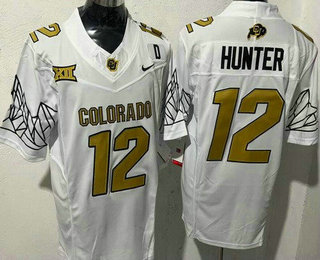 Men's Colorado Buffaloes #12 Travis Hunter Limited White Black With D Patch 2024 College Football Jersey