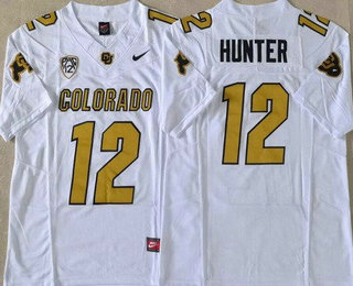Men's Colorado Buffaloes #12 Travis Hunter Limited White FUSE Team Logos College Football Jersey
